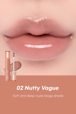 Rom&nd Glasting Color Gloss 02 Nutty Vague — Стійкий блиск для ефекту скляних губ в нюдово-бежевому відтінку