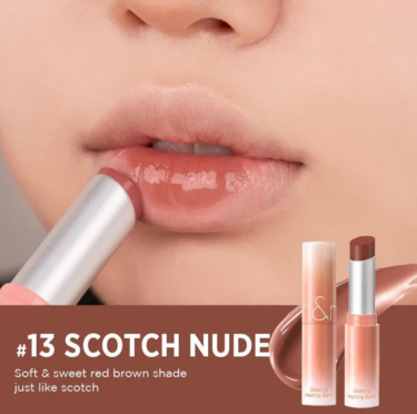 Rom&nd Glasting Melting Balm 13 Scotch Nude — Тающий бальзам для губ в нюдовом оттенке/ цвет виски