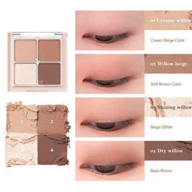Rom&nd Better Than Eyes Palette N01 Dry Willow Flower — Маленька палетка тіней для повік у нейтральних тонах